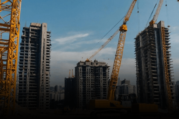 cranes and construction in downtown